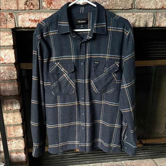 Brixton Checkered Long Sleeve Stretch Flannel Button Down Shirt Jacket Men’s M - Picture 1 of 7